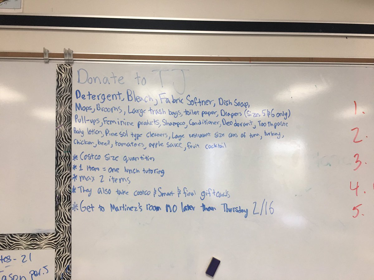 dylanallred's tweet photo. SHS kids we are donating to TJ bring to Martinez's room by this Thursday max 2 items for a total of one hour of tutoring credit #losal https://t.co/0Sxgfzz6eo
