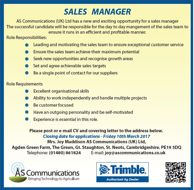 JOB VACANCY: sales manager wanted please read details below