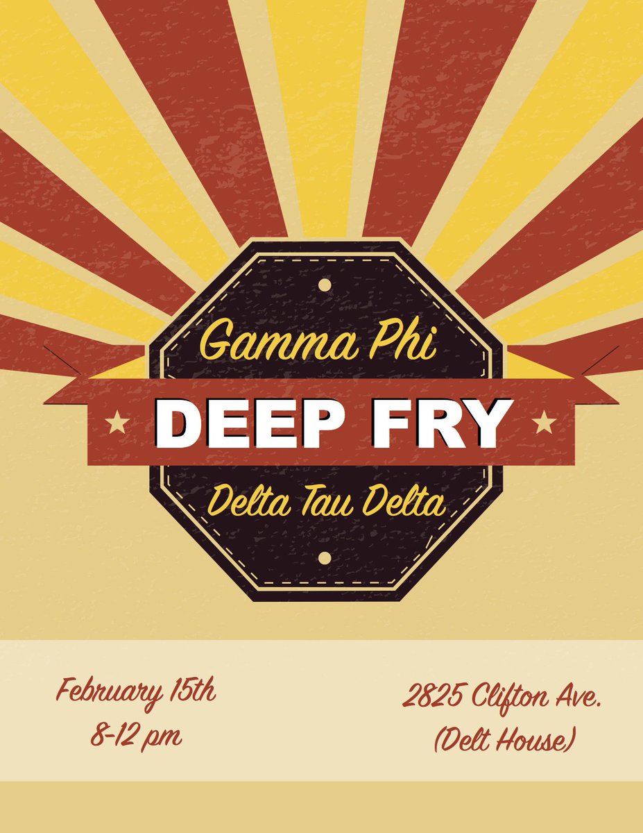 Help <a href="/UCDelts/">UC Delta Tau Delta 🐾</a> &amp; @ucgammaphi support The Juvenile Diabetes Research Foundation &amp; Girls on the Run by eating deep-fried food, 8-12 Wed night!
