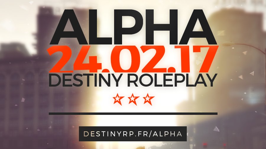 DestinyRPfr's tweet photo. La version Alpha de #DestinyRP est désormais disponible ! Dates et infos sur https://t.co/u4LzjiNmtw.
#GTANetwork #GTAV #Roleplay #Alpha https://t.co/S1fPsZ2qTx