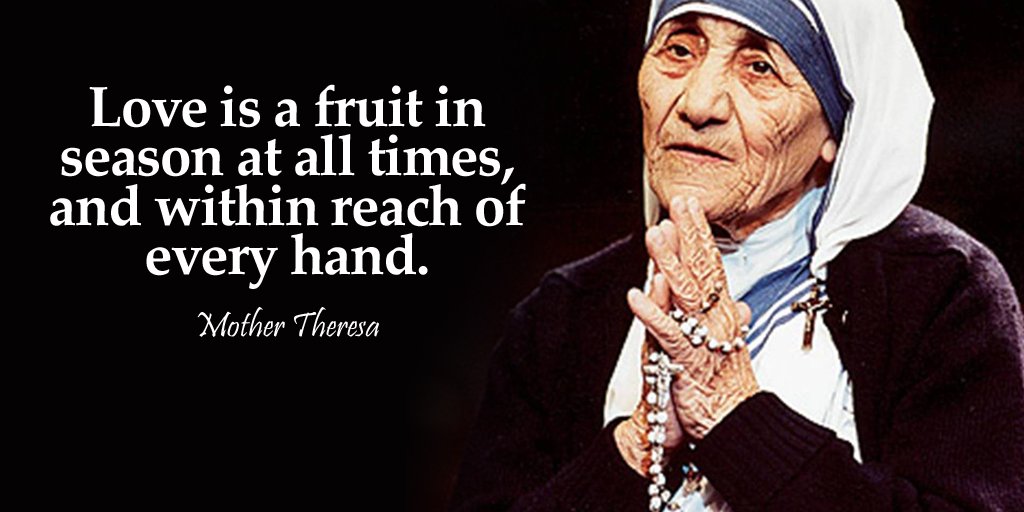 SocialJukebox's tweet photo. Love is a fruit in season at all times, and within reach of every hand. - Mother Theresa #quote #MondayMotivation https://t.co/NkTs47IYJ2