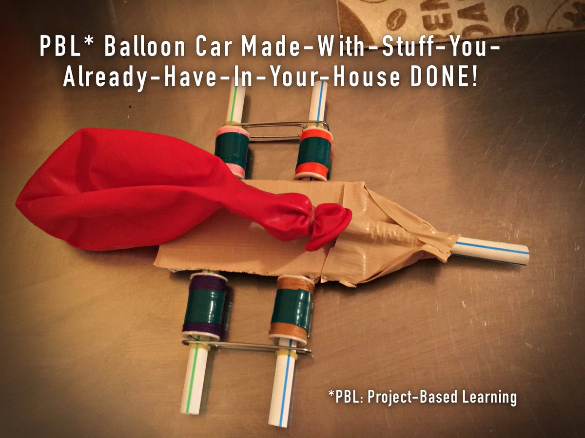 IDinHigherE's tweet image. Teamwork and trial and error. Balloon car science project [model #4] road-tested and ready for class. 
#gottalovePBL #designtesting