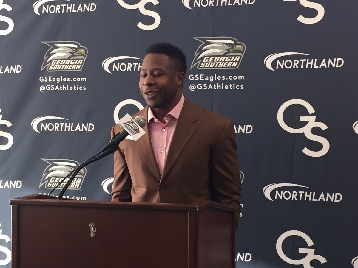 StefWhiten's tweet image. @apgsu3 Adrian Peterson in Statesboro talking about being elected to the College Football Hall of Fame @WJCLNews