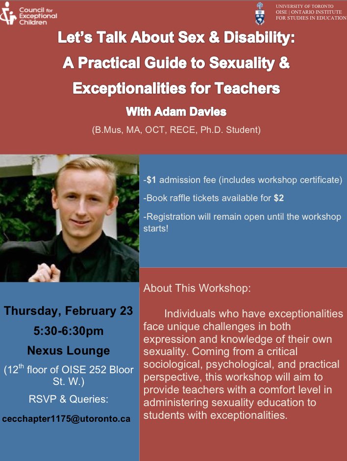 Excited to host a workshop on #sexed for students in #SpecialEducation with @adamwjdavies ! RSVP to cecchapter1175@utoronto.ca <a href="/OISEUofT/">OISEUofT</a>