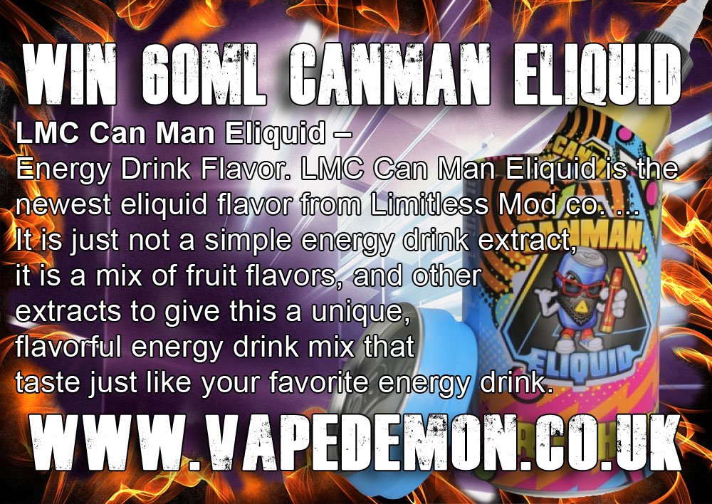 COMPETITION WIN 60 ML CANMAN ELIQUID if you like energy drinks then your going to love this.
Like &amp; Retweet this tweet.
Ends 17/02/2017