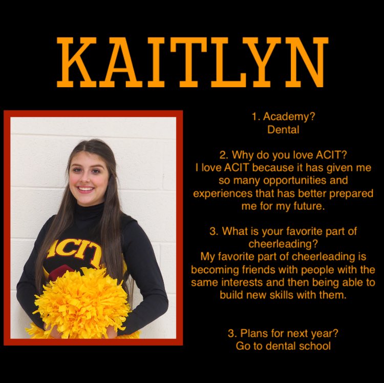 ACITcheer's tweet photo. Next up... our ONLY 4 year veteran Kaitlyn @kaitlyn1571 Very proud of her dedication and perfect attendance! #acitcheer #redhawkruckus ❤💛 https://t.co/19L8wtrRHw