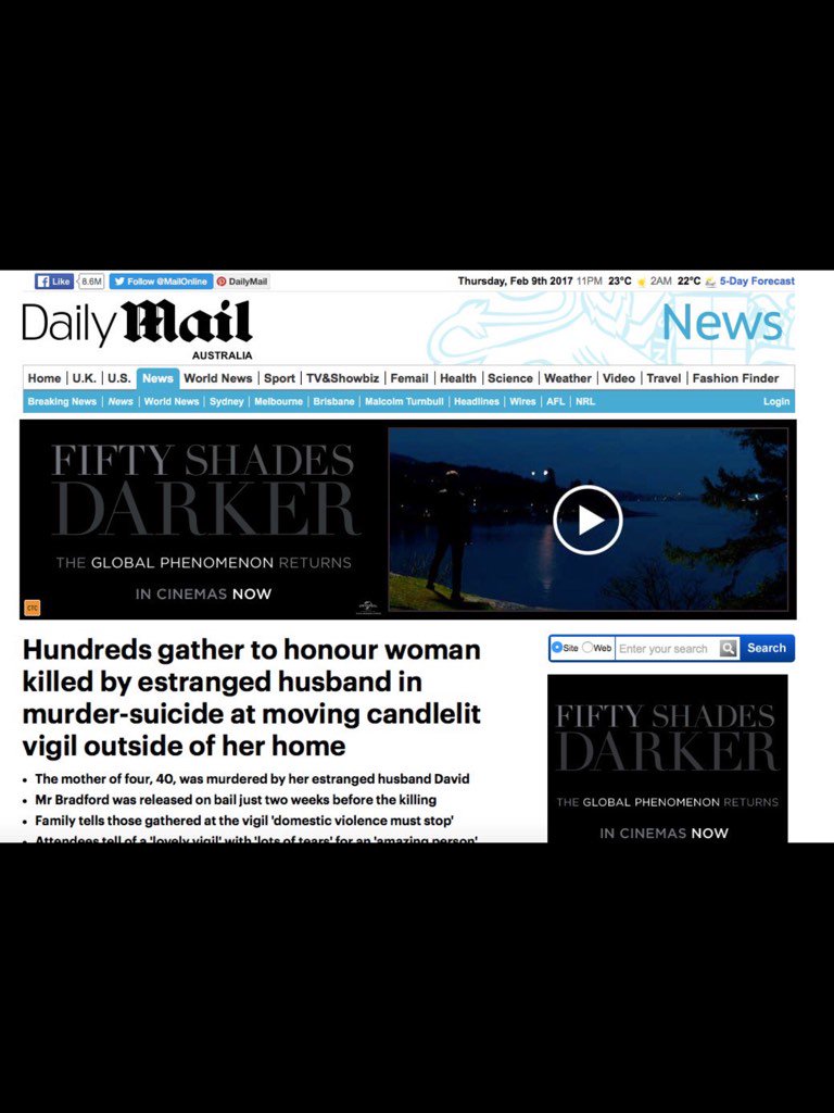 Lisa_Wilkinson's tweet image. Really @DailyMailAU? This is truly appalling. And completely insensitive. #50ShadesDarker #saynotoviolence #DV