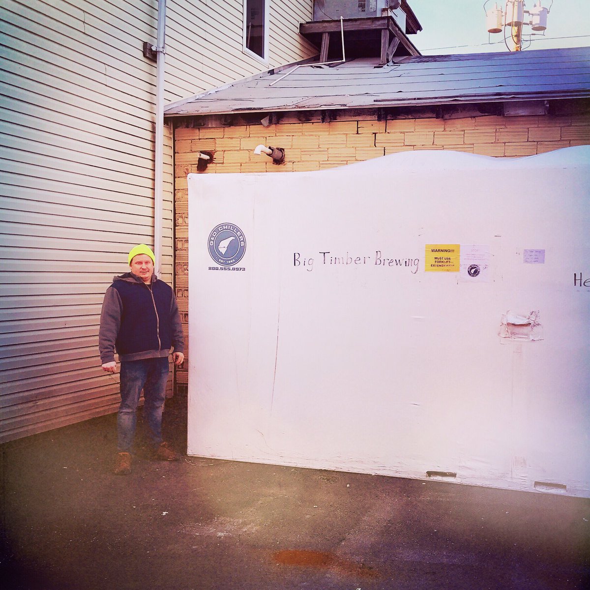 BigTimberBrew's tweet photo. The chiller arrived at the new brewery today! One step closer to moving into our new home! #axforbigtimber #axforbtb #bigtimberbrewing https://t.co/A5w9n4Q0eC