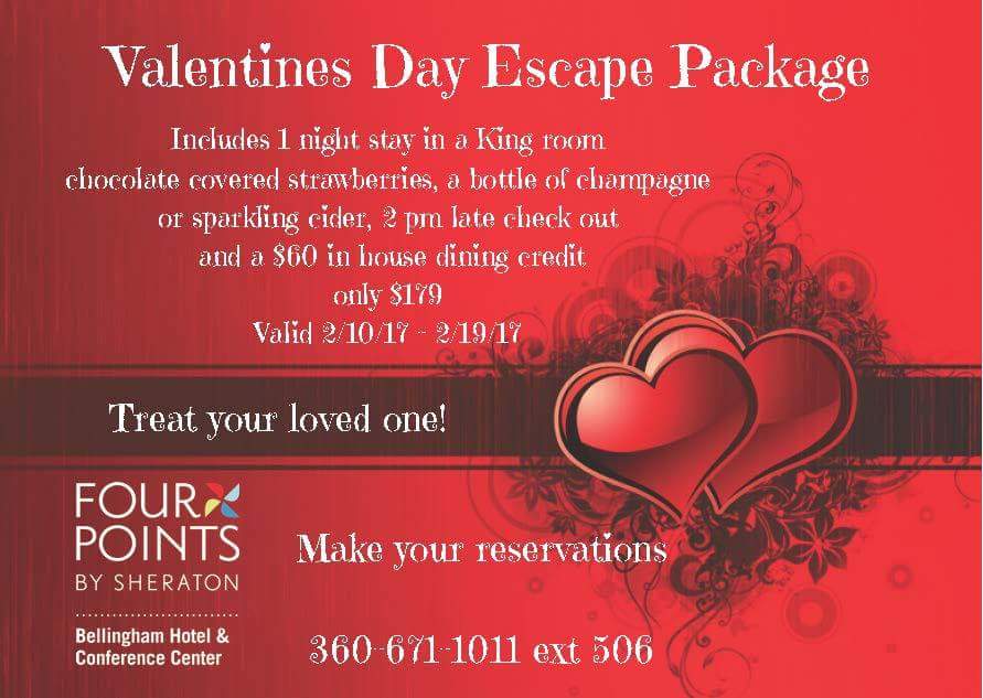 FourPointsEvent's tweet image. VALENTINE'S PACKAGE guest stay includes bottle of champagne or sparkling cider 2 PM checkout $60 dining credit call 360-671-1011