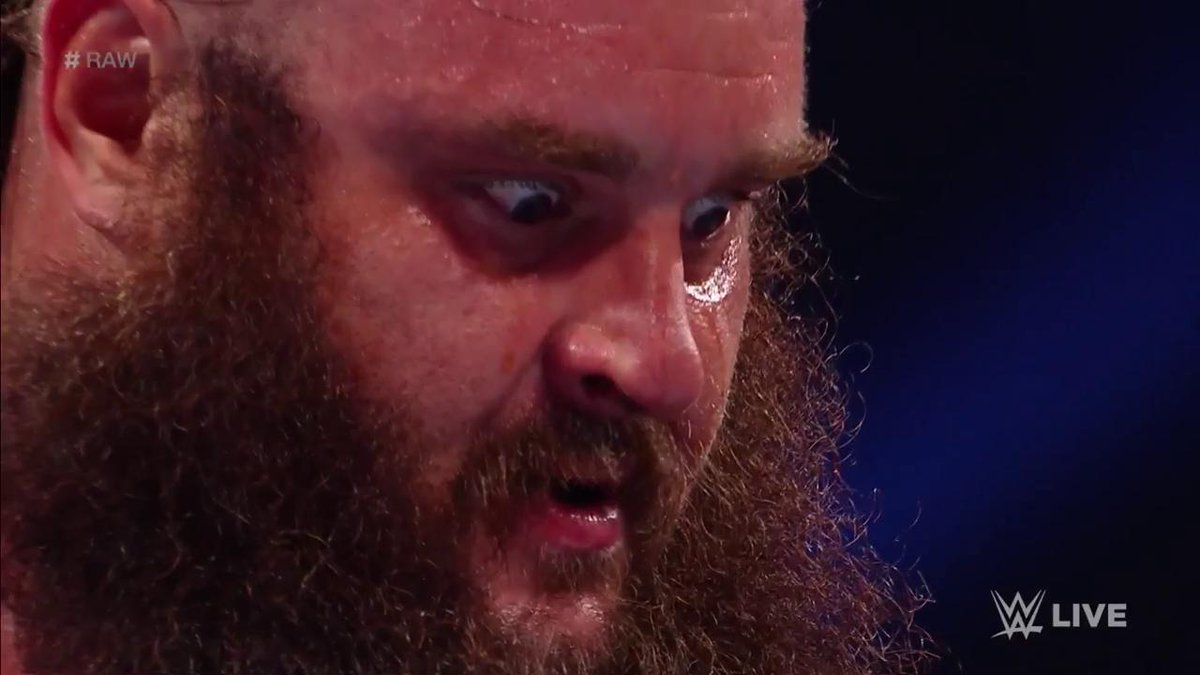 WWEUniverse's tweet image. There goes that look again... #RAW @BraunStrowman
