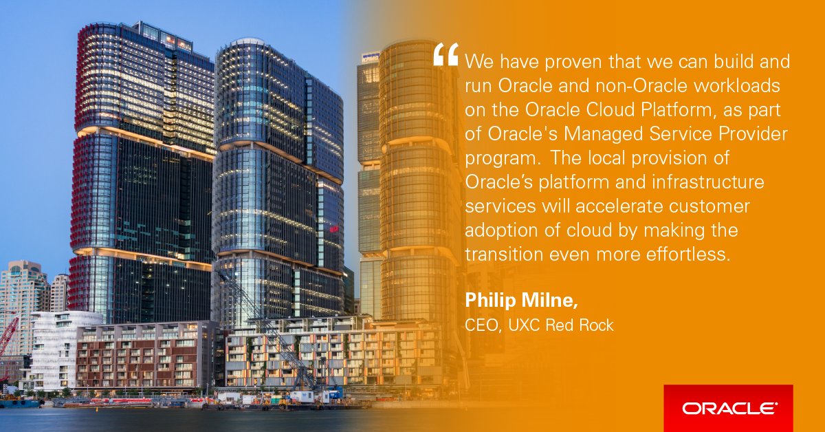 OracleANZ's tweet photo. Thanks Philip Milne @UXCRedRock on your warm welcome to the local provision of #oraclecloud in Australia for PaaS and IaaS https://t.co/rlOCI7Ndf0