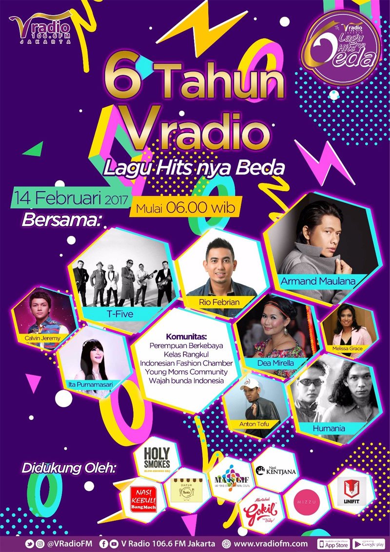 Ikutin terus keseruan #6thVRadio ya karena akan ada kuis berhadiah Smartphone, Kosmetik, voucher Waterpark, voucher Pesawat &amp; Hotel lho!