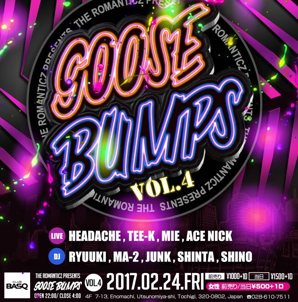odz_official's tweet photo. 【出演情報】
2017.02.24(Fri) THE ROMANTICZ Presents 「Goose Bumps」BASQにて @HEADACHE028 出演🔥🔥 #Goose_Bumps #THE_ROMANTICZ #BASQ #ODZ #U2NO38 https://t.co/YvjvJ3djOb