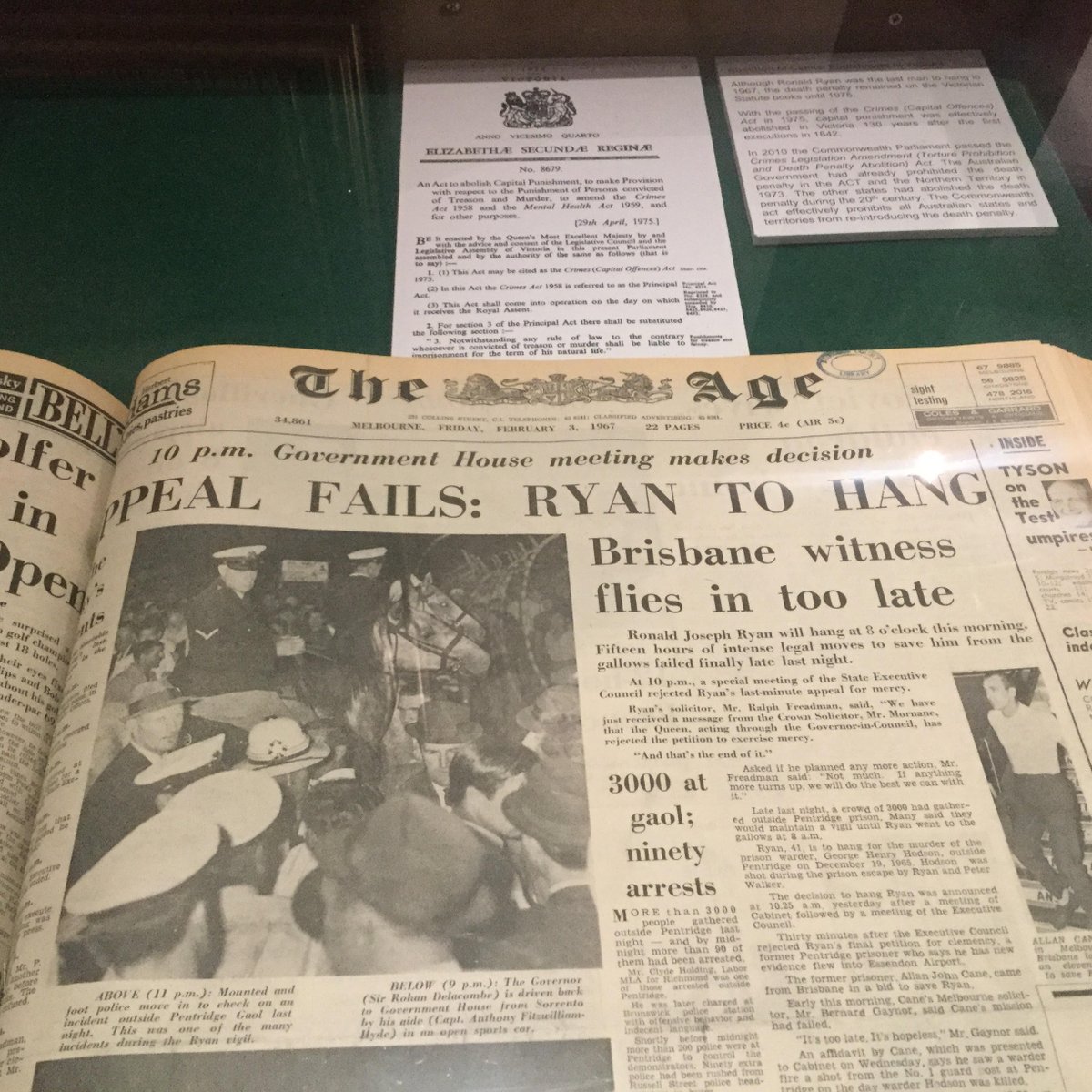 LawLibraryVic's tweet photo. Free exhibition in the Vic. Supreme Court Library Capital punishment in Vic over 130 years @SCVSupremeCourt #RonaldRyan #dealthpenalty https://t.co/SkubE4oKRn