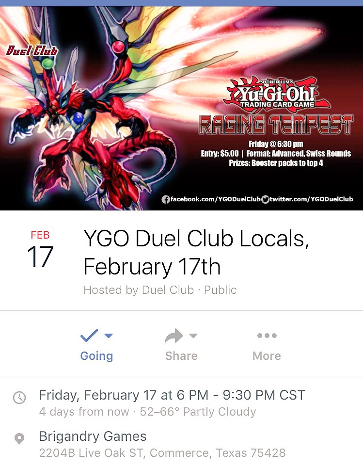 YGODuelClub's tweet photo. If you are in the area be sure to check us out! 👍👌 #RagingTempest #ygo #yugioh #TournamentOfChampions #YGODuelClub https://t.co/Ou1gTp5LYZ