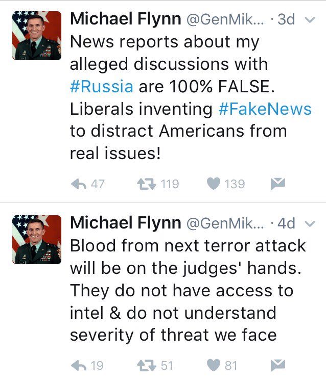 MelissaFazli's tweet image. Flynn' Twitter is still up. Not that popular. Wanted screen shots so he can't delete before his trial. #FlynnResignation #FlynnResigns 2/2