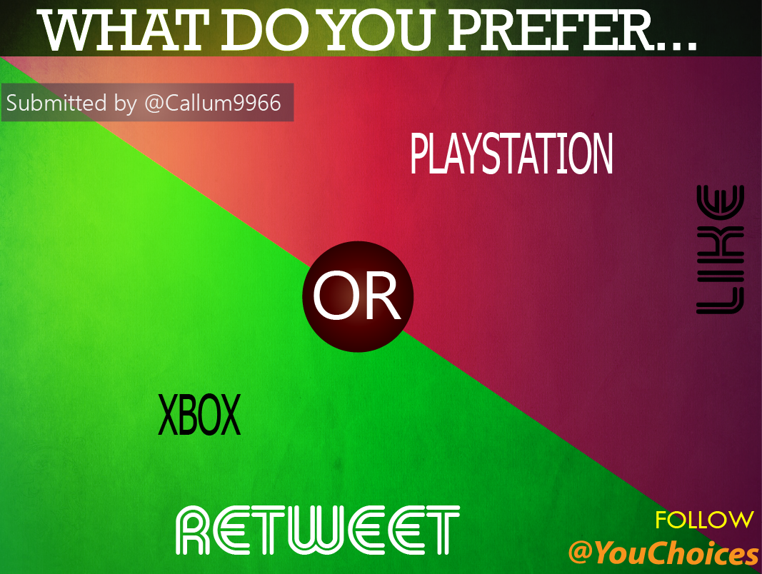 YouChoices's tweet photo. Xbox or PlayStation? https://t.co/iY8MeJPLlI