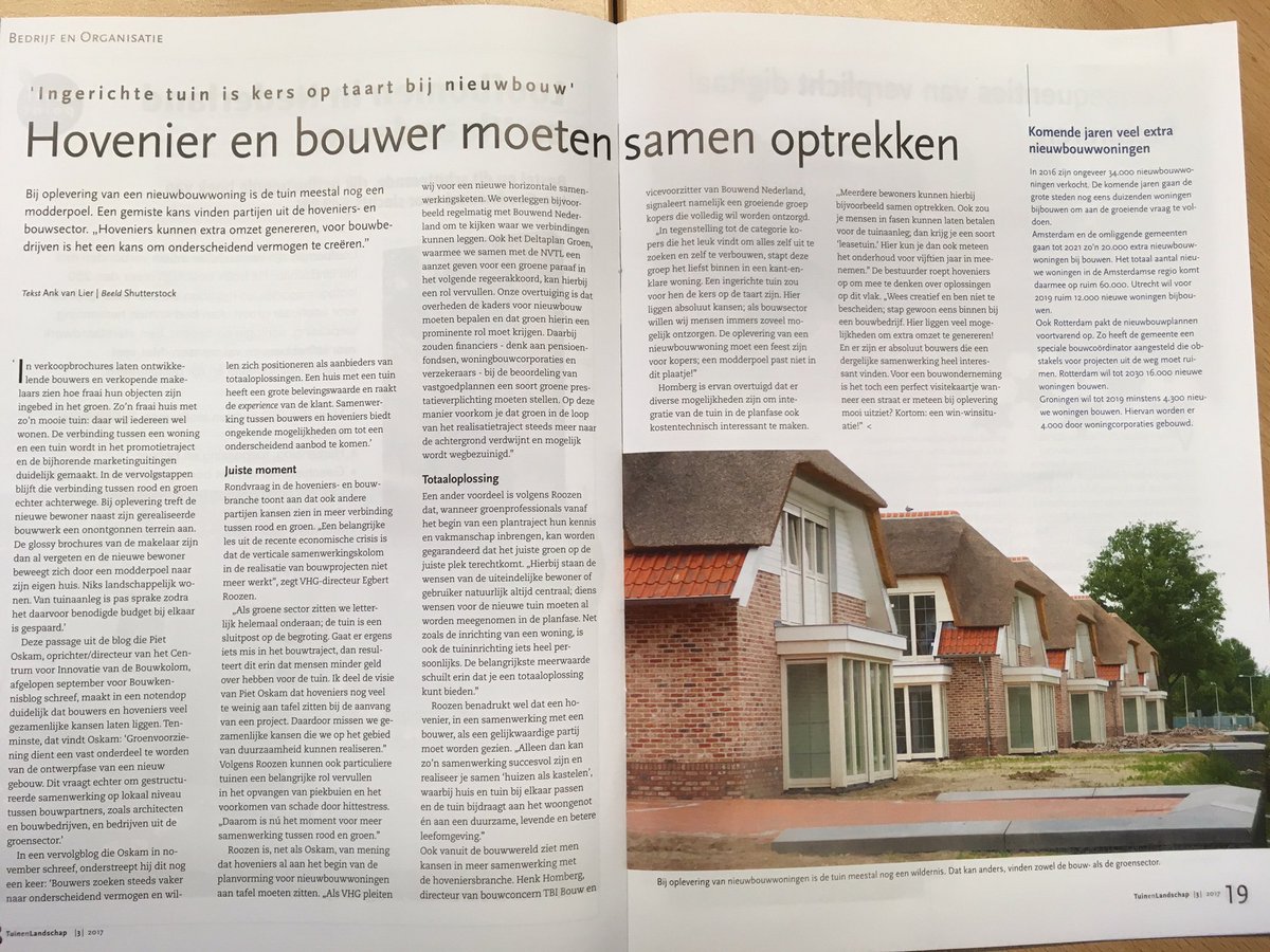 GroenOndernemen's tweet photo. Hovenier en bouwer moeten samen optrekken. Goed artikel in @Tuinenlandschap. Groen vanaf planfase meenemen biedt meerwaarde! @BouwendNL https://t.co/eYpiBLaDil