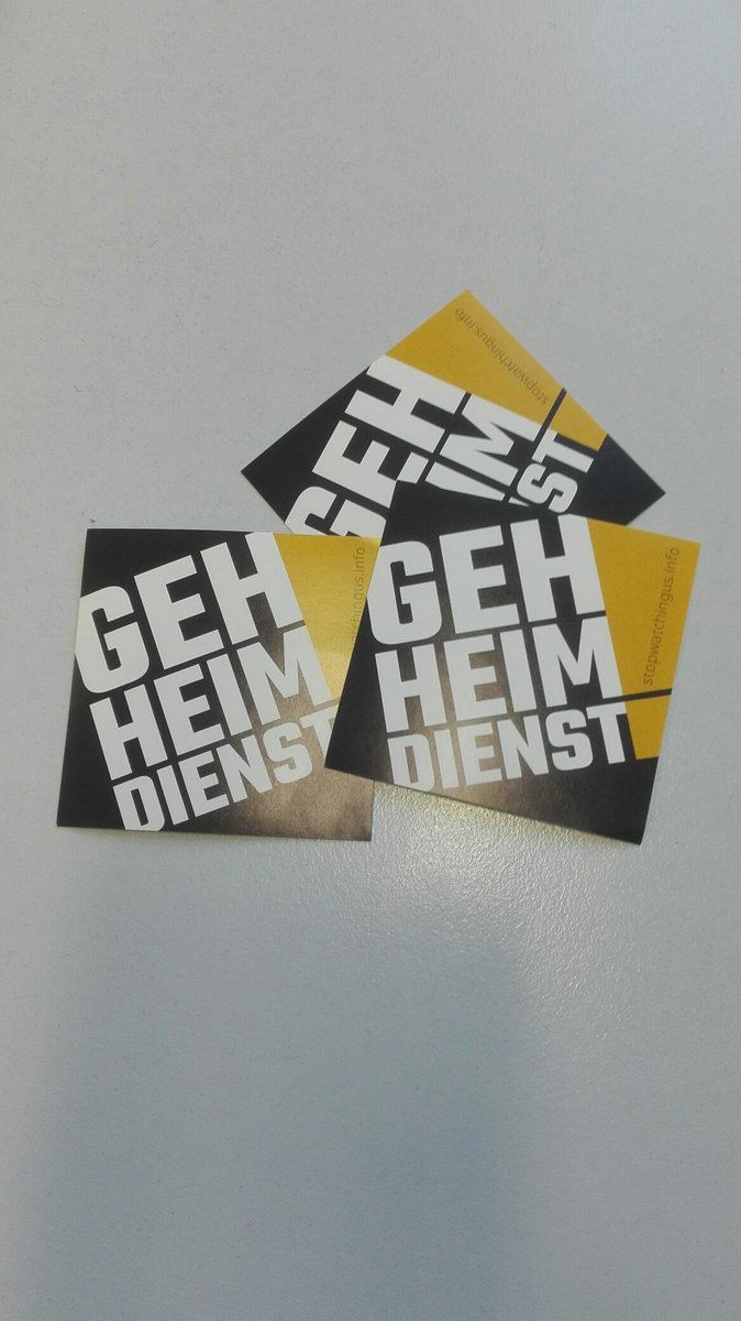StopWatchingCGN's tweet photo. Unser Resümee des #nsaua: #Gehheimdienst! ...Wir sind deshalb mit neuen Aufklebern am Start. https://t.co/G1vT62svoX