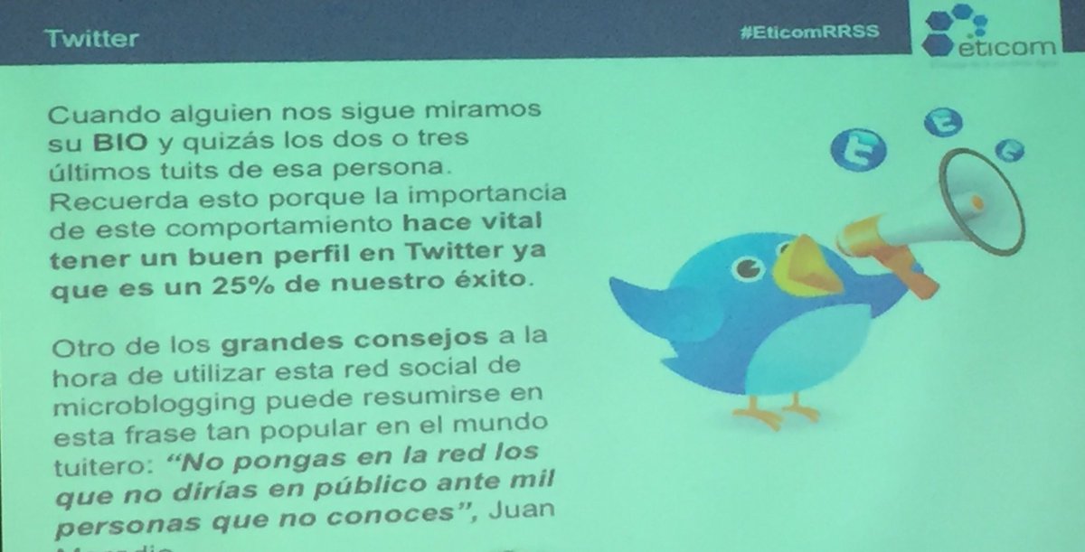 Eticom_com's tweet photo. Tener un perfil adecuado: calidad en la foto y buena biografía es un 25% de éxito en conseguir seguidores #EticomRRSS @PPSantos_S https://t.co/yDhw0L9s0K