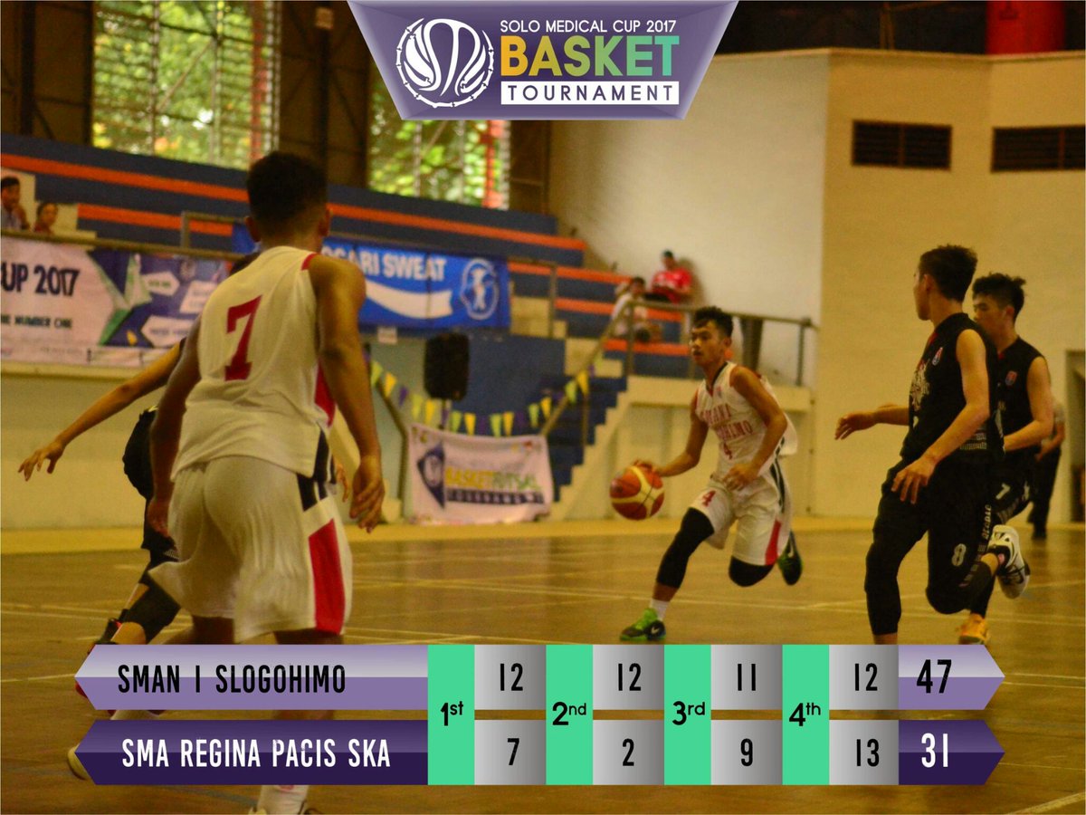 SoloMedicalCup's tweet photo. [BASKET SMA] End of Game SMA 1 SLOGOHIMO 47-31 SMA REGINA PACIS SURAKARTA @ursulinsolo  #SMCStreaming #SMC2017 #Calcium https://t.co/WmCFOa2bPo
