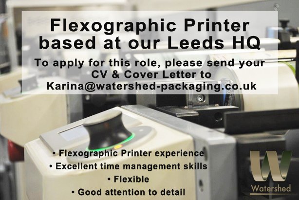 watershedpkgltd's tweet photo. #FlexographicPrinter. To apply for this role, please send your CV & Cover Letter to Karina@watershed-packaging.co.uk https://t.co/ZP1t3ma9dW https://t.co/eXVGdvacbl