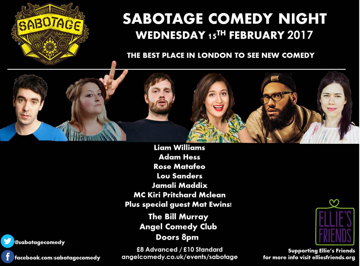 SabotageComedy's tweet photo. Legends-only TOMORROW 8pm @billmurraypub with @funnylad5 @Rose_Matafeo @jamalimaddix @LouSanders @kiripritchardmc @adamhess1 PLUS @MatEwins https://t.co/Z6CsLZsIcF