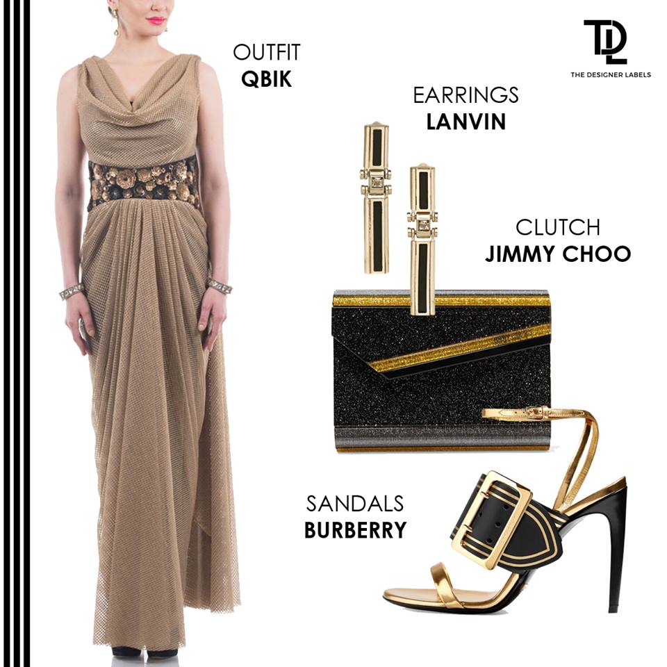 TDL_india's tweet photo. A little #Wedding #StyleGuide to keep you ready. This gold #Qbik ensemble is best styled with black and gold accessories #thedesignerlabels https://t.co/R6pDxUgSVh