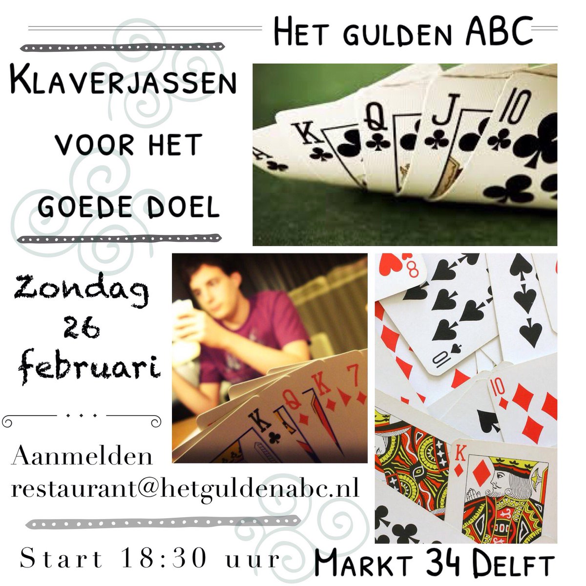 guldenabc's tweet photo. Klaverjasavond! 26 februari 18:30u goede doel steunen #BlueSunday #SeniorSupport aanmelden: restaurant@hetguldenabc.nl https://t.co/36Oyh1xbOS