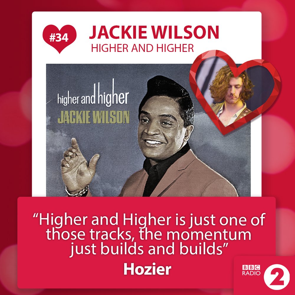 BBCRadio2's tweet photo. At 34 in our #R2LoveSongs countdown it's Jackie Wilson with Higher and Higher - @Hozier is a fan π https://t.co/8ohNd5qg2Y https://t.co/dyPJV0hc29