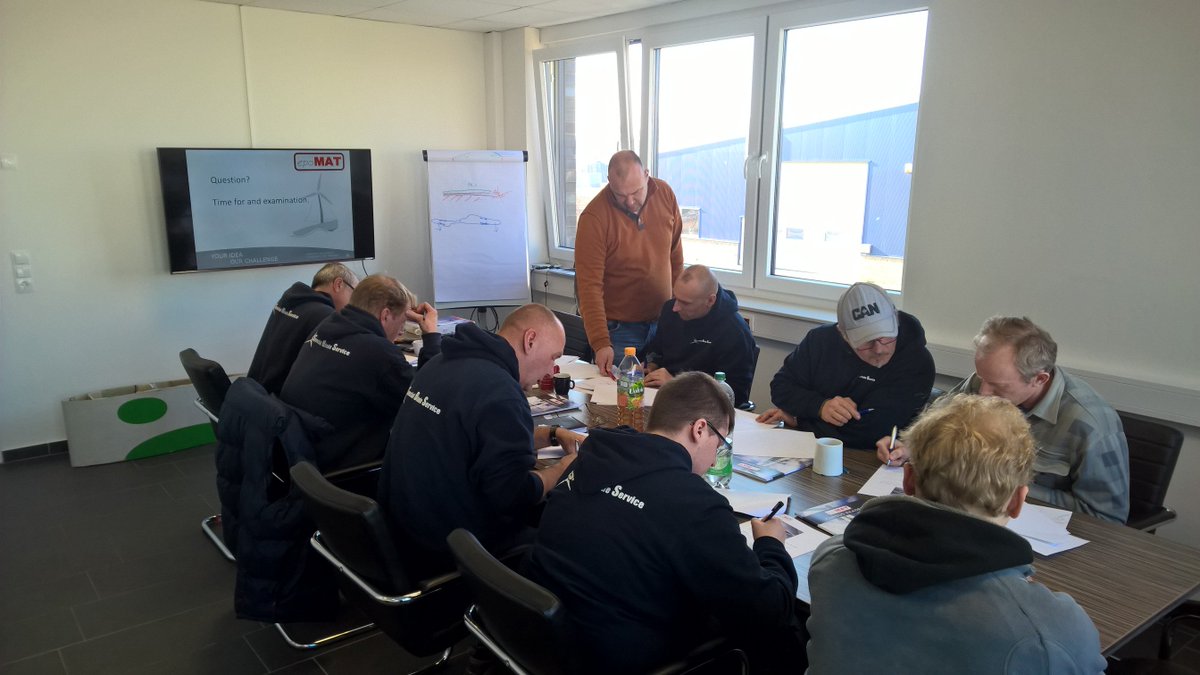 Epomat's tweet photo. The latest group of blade inspection trainees working really hard for their exam. Good luck#BZEE#windskills#epomat https://t.co/X7jW9p1kVW