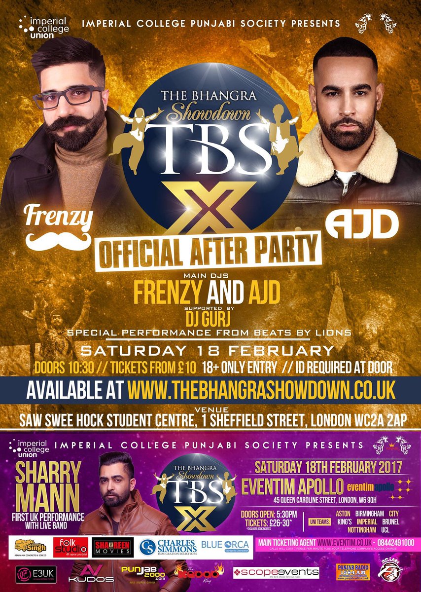 Get ready for the <a href="/Official_TBS/">The Bhangra Showdown</a> AFTER PARTY with <a href="/AJD/">AJD</a> &amp; <a href="/DesiFrenzy/">FRENZY 〰️</a> 🔥🙌🏽 Get your tickets NOW!TheBhangraShowdown.co.uk #TBSX 18.02.17 <a href="/e3uk/">E3UK</a>