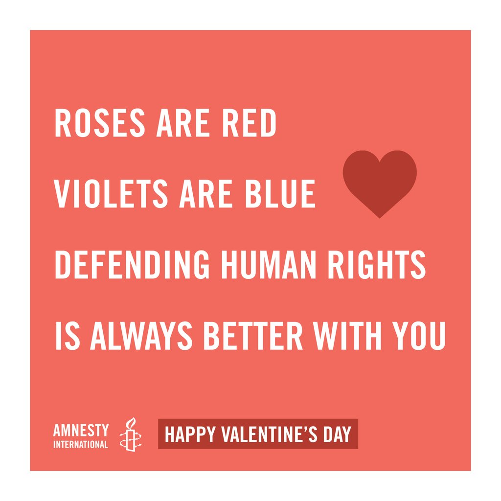 amnestyusa's tweet photo. Thanks to our community of human rights defenders! We love defending human rights with you! Happy #ValentinesDay https://t.co/dcUfIpzkHK https://t.co/buDdklMVzI
