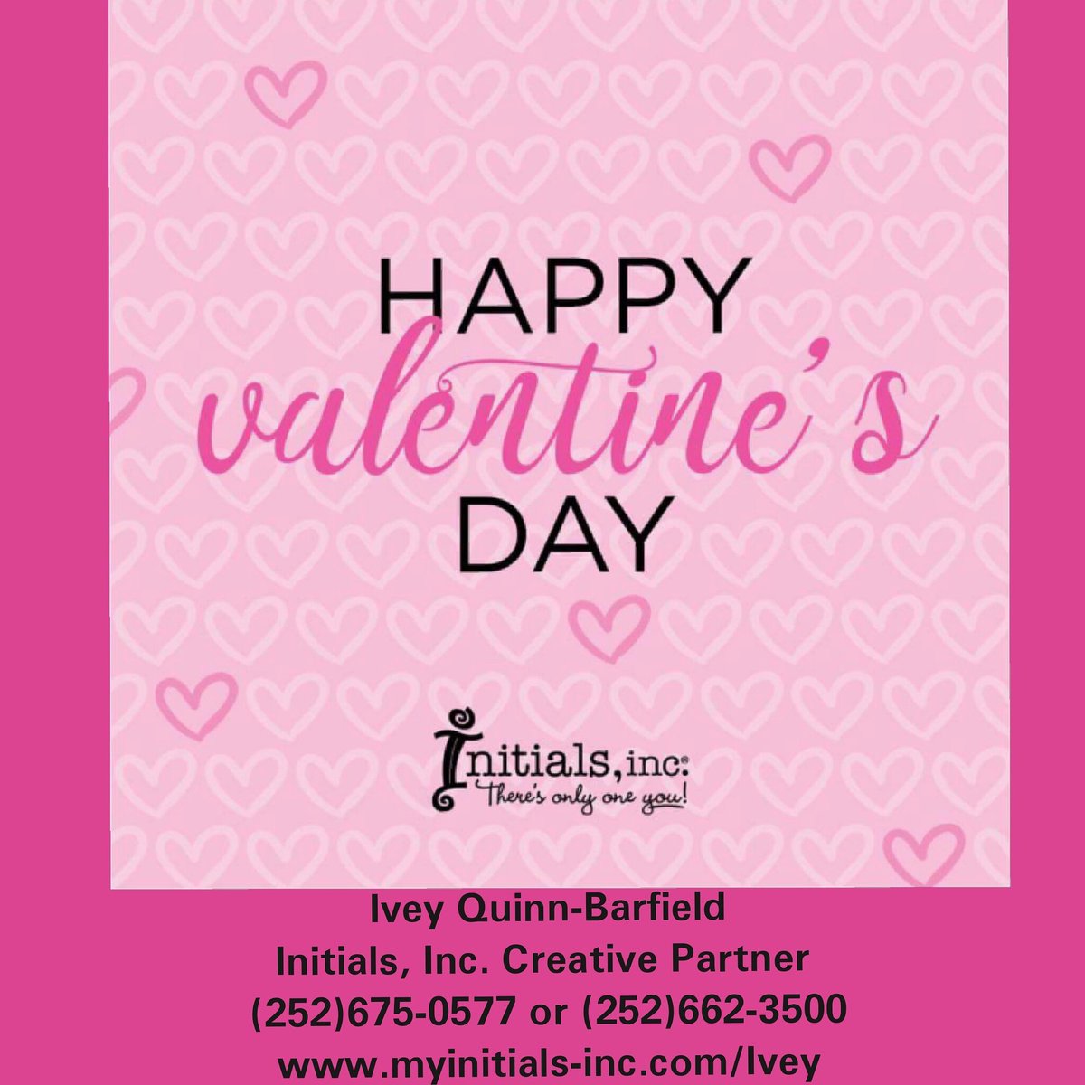 CP_InitialsInc's tweet image. Happy Valentine's Day from Initials, Inc. &amp;amp; Ivey Quinn-Barfield! (252)675-0577
myinitials-inc.com/Ivey
#InitialsInc
#HappyValentinesDay