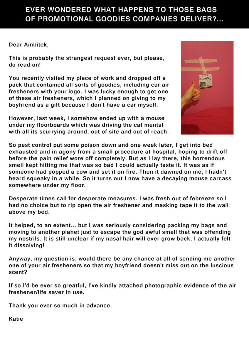 AmbitekRec's tweet image. Ever wondered what happens to those bags of promotional goodies companies deliver?...
#ClientTreats  #TuesdayChuckle