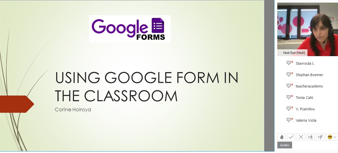 FefimgMartn's tweet photo. #FCScourse Today's Teachmeet with Nair @Na_carrera now Corine Hoylrod  talks about Google forms @eTwinning_es @eTwinningEurope https://t.co/w8P29TnOlm