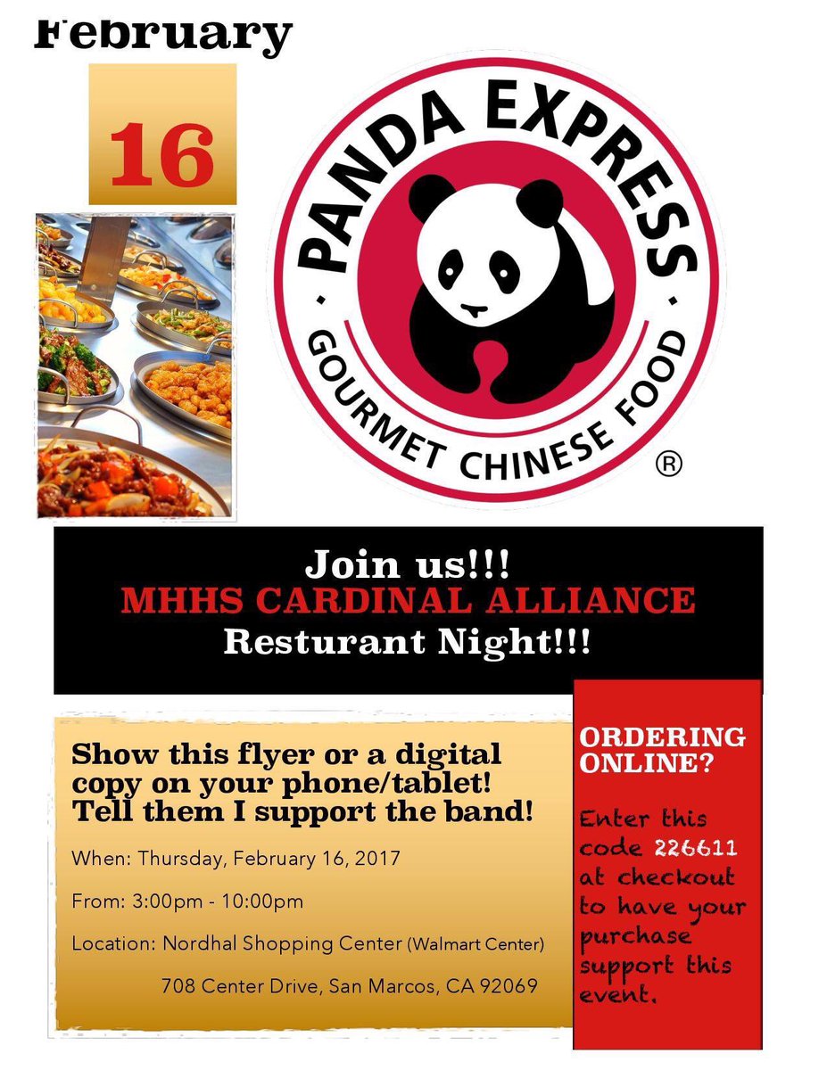 MHHS_Band's tweet photo. Restaurant night at Panda Express on Nordahl this Thursday night!! 3pm-10pm https://t.co/ZbNKdTYIIK