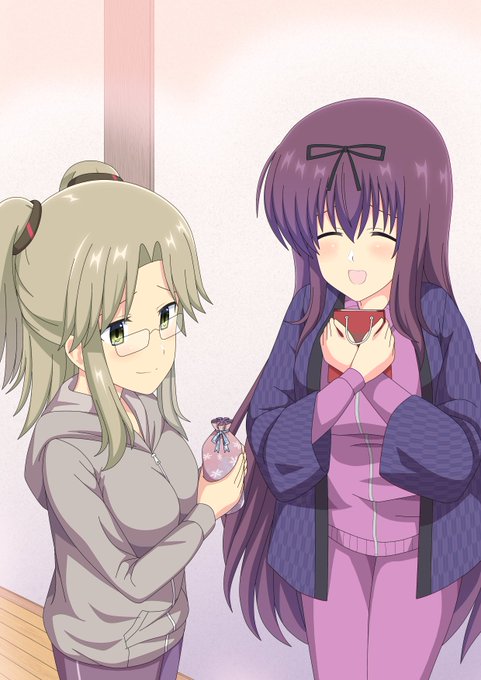 前回の続き。自宅にてようやくチョコを交換し終えた忌夢さんと紫ちゃんの図。 #閃乱カグラ 