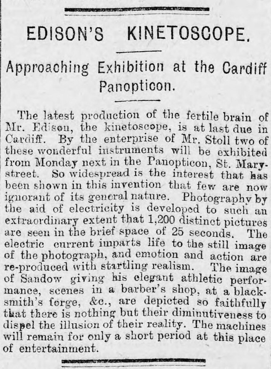 WelshCinemaProj's tweet photo. December 1894 - The Edison Kinetoscope first comes to Cardiff. Months before the Lumières patented their cinématographe. #WelshCinemaHistory https://t.co/469FIrrX0n