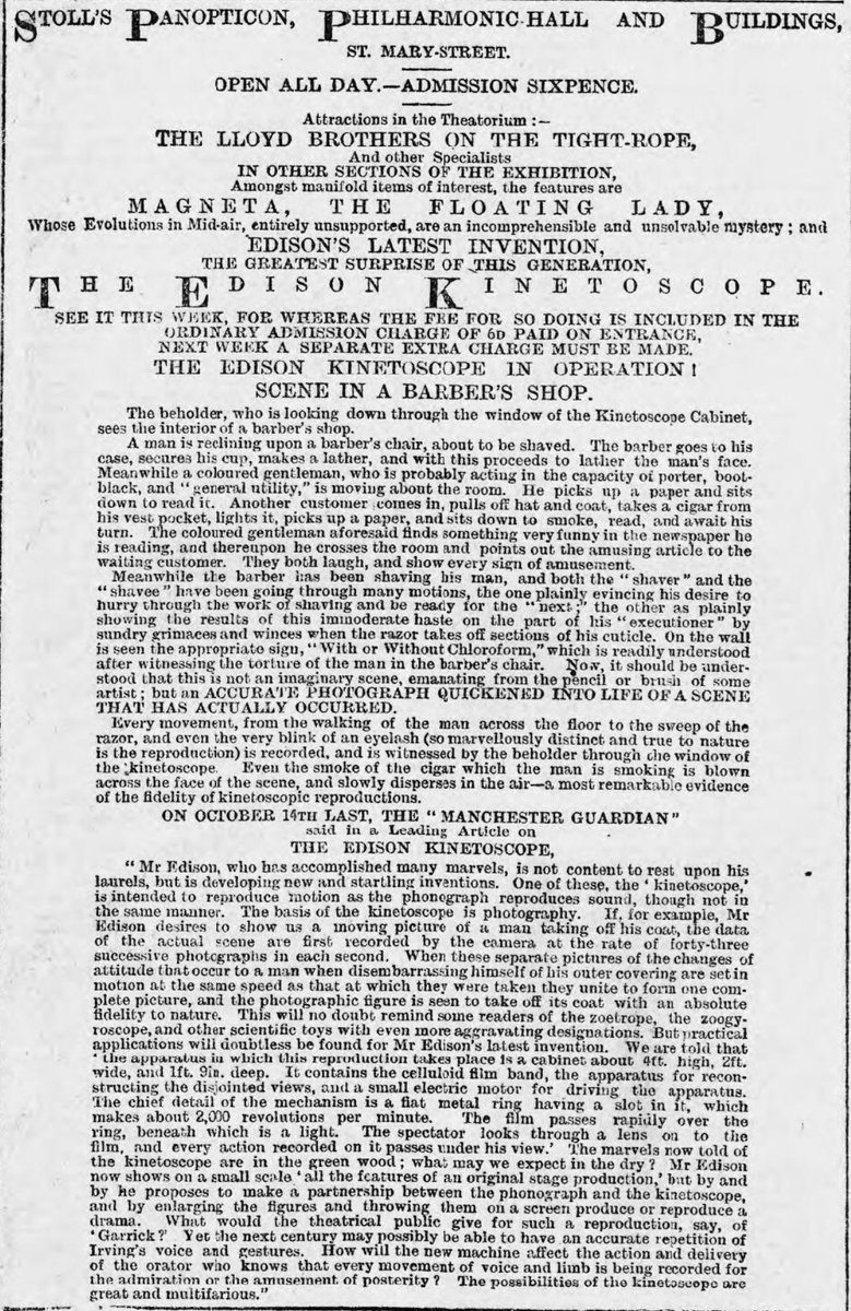 WelshCinemaProj's tweet photo. December 1894 - The Edison Kinetoscope first comes to Cardiff. Months before the Lumières patented their cinématographe. #WelshCinemaHistory https://t.co/469FIrrX0n