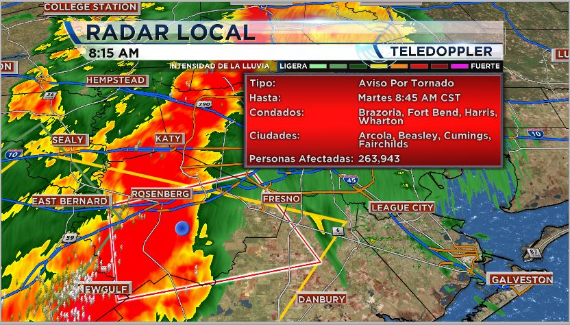 Carlos A. Robles (@carlosmrtiempo) on Twitter photo Polígono en rojo muestra localidades bajo aviso de tornado. #amigosdeltiempo ya reportan tornado al suroeste de Rosenberg. <a href="/TelemundoHou/">Telemundo Houston</a> Polígono en rojo muestra localidades bajo aviso de tornado. #amigosdeltiempo ya reportan tornado al suroeste de Rosenberg. <a href="/TelemundoHou/">Telemundo Houston</a>