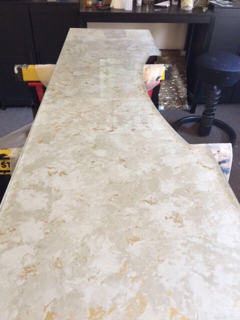 Kolman_Glass's tweet photo. We've just completed this beautiful vanity for a client's home in Chatham, Massachusetts. The pattern is Shadow Gold. https://t.co/XwODfBpdx0