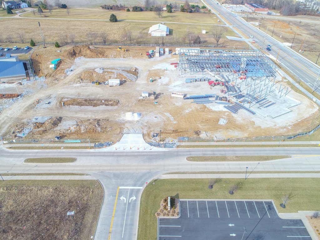 ICSConstruction's tweet image. Fly over of our @WentzvilleMo City Hall project courtesy of Spirit Aerial Imaging. Steel is going up and the building is taking shape.