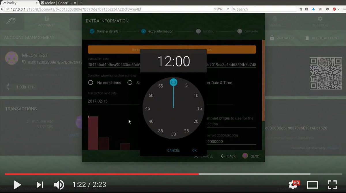 New functionality! Schedule your transactions w/ newest version of @ParityTech ! Less than 24 hours to go... youtube.com/watch?v=Mhjozd…