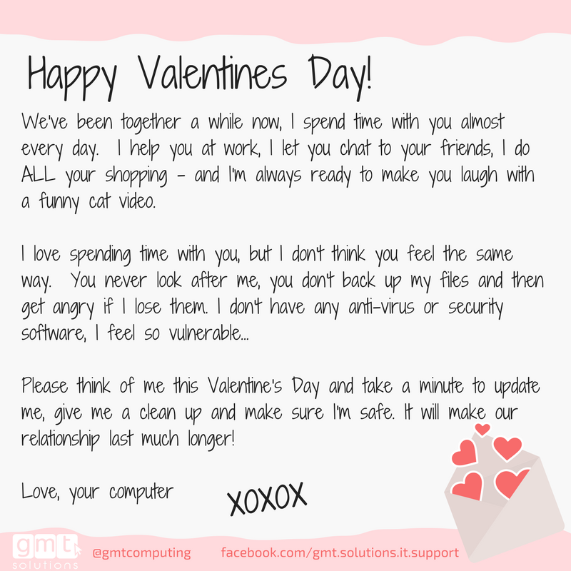 GMTComputing's tweet photo. A little #Valentine for you all #GMTSolutions #LoveYourComputer https://t.co/qXFajrHEY4