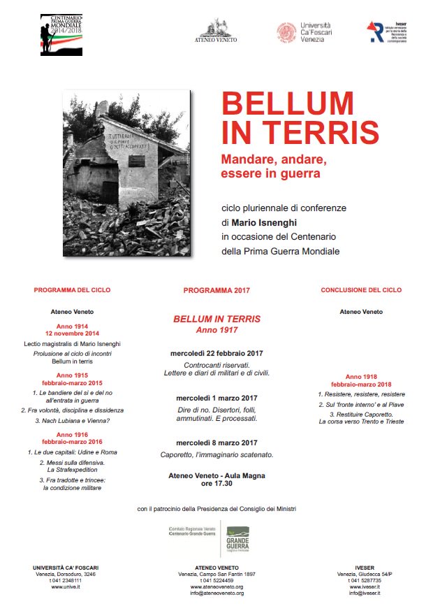 AteneoVeneto's tweet photo. #BELLUMINTERRIS dal 22.02 #MarioIsnenghi racconta il 1917. #GrandeGuerra #Venezia @Centenario14_18 @IveserVenezia @CaFoscari https://t.co/dvFi5F7HAC