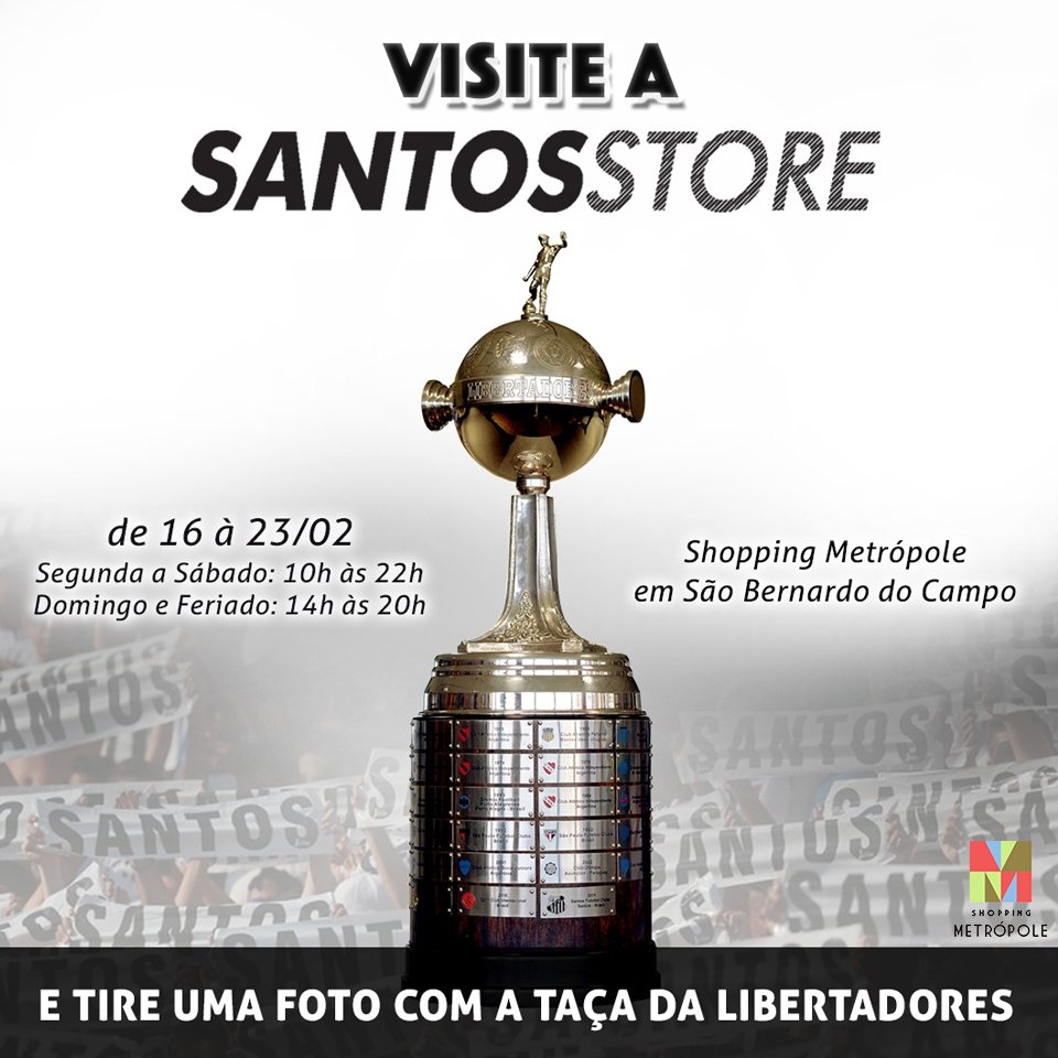 ShopMetropole's tweet photo. É torcedor do peixe? Então #VemProMetrópole tirar uma foto com a taça da Libertadores! Aqui na #SantosStore! 👊 https://t.co/pr4EotOTuc