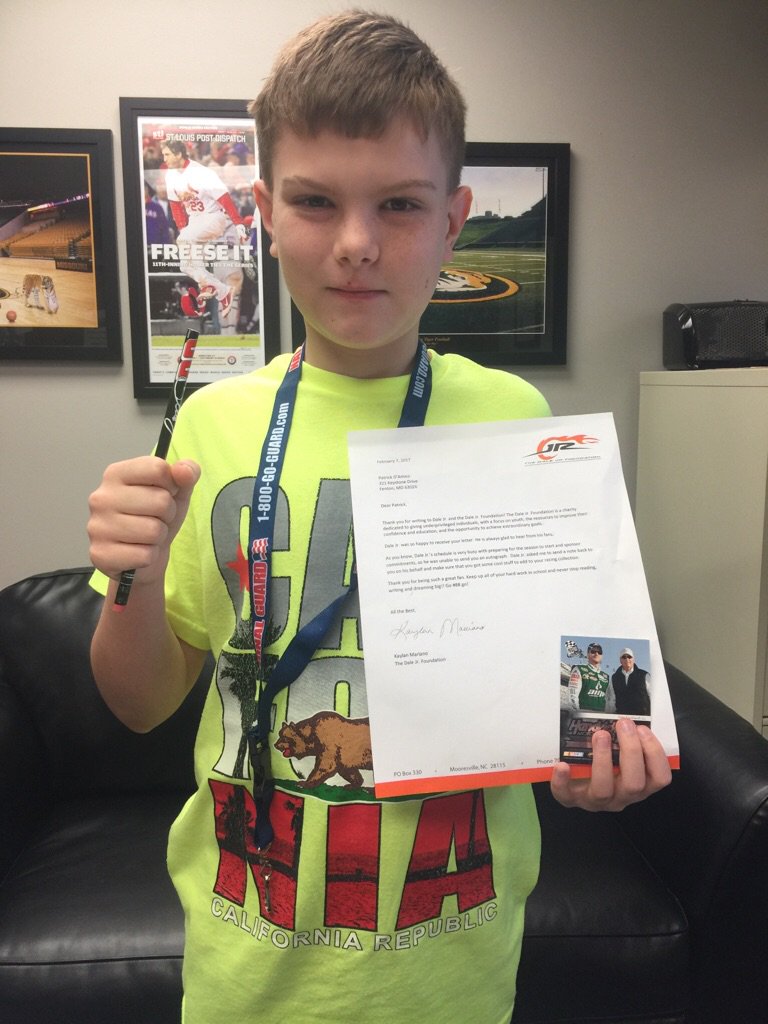 educate_bain's tweet photo. Very cool that Patrick received a letter back from Dale Jr. after writing him a friendly letter. Awesome experience! https://t.co/zPbt4itci1