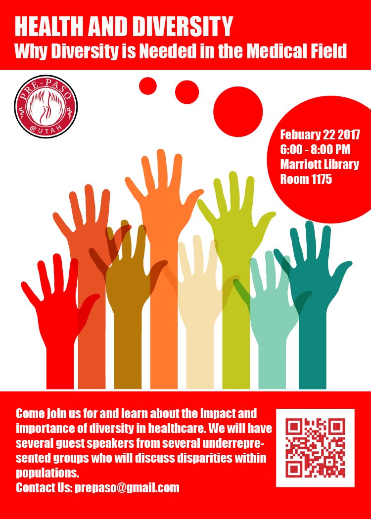 UPrePASO's tweet photo. Come to our Diversity in Medicine event Feb 22 @MarriottLibrary Rm 1725. #UofU #UofUPPA #DiversityinMedicine https://t.co/lk8mDkUHcC