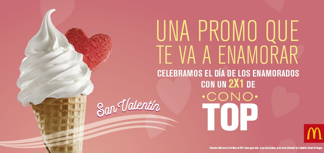 Vení a celebrar el día de los enamorados y disfrutá un 2x1 del Cono San Valentín mostrando esta imagen. ¡Te esperamos!❤️